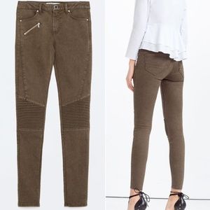 Zara Skinny Mid-Rise Moto Jeans in Khaki size 8 ASO Kate Middleton Royal